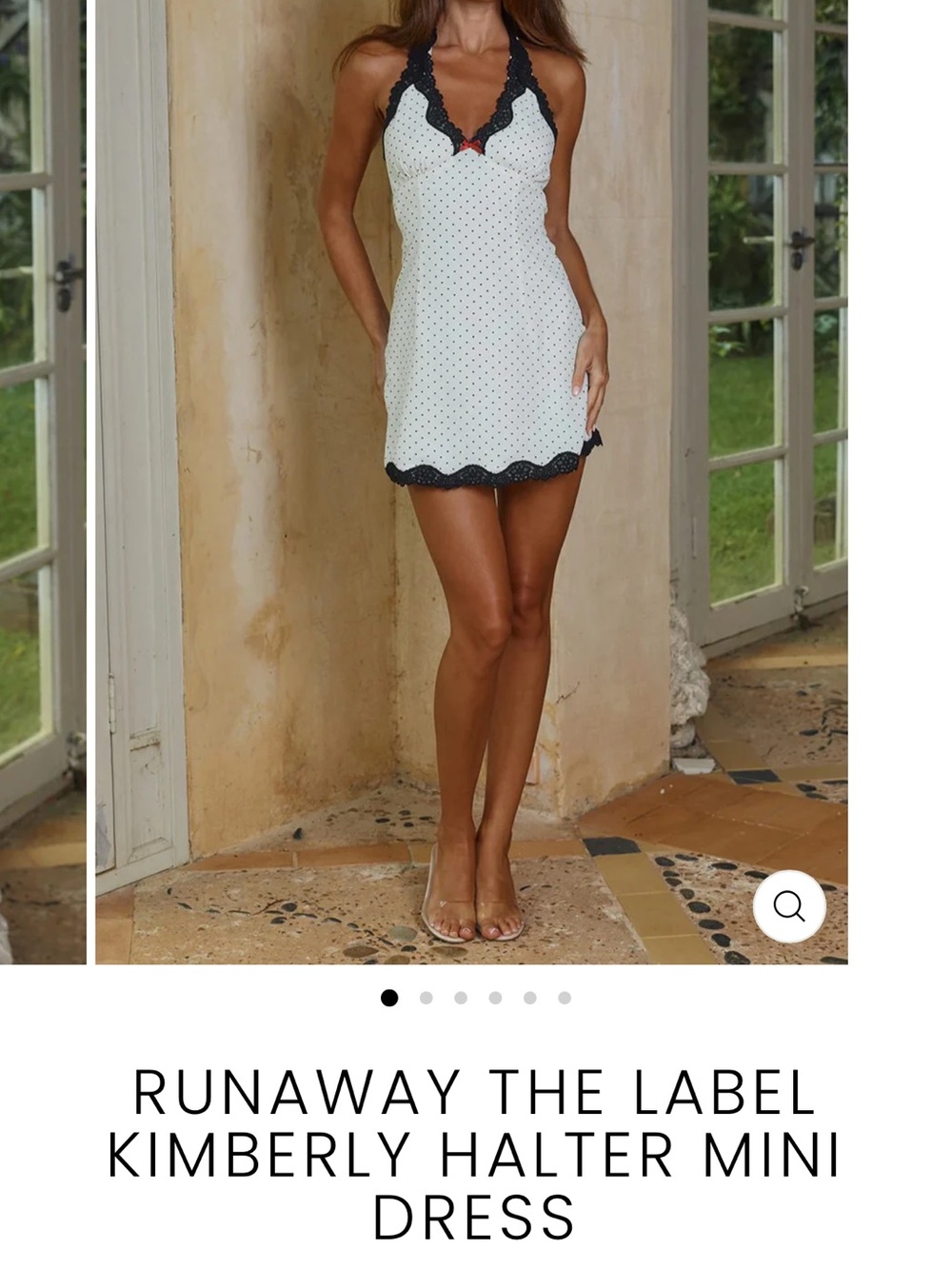 Kimberly Halter Mini Dress by Runaway The Label - White with Black Trim - Picture 2 of 12